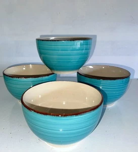Juego de 4 cuencos de sopa de cereal Royal Norfolk turquesa/verde azulado remolino 5" - Imagen 1 de 13