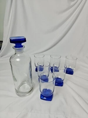 Bormioli Rocco Ibisco Azul Cobalto 7 Piezas Licor Set Decantador Y 6 Vasos Italia Foto 1 de 4