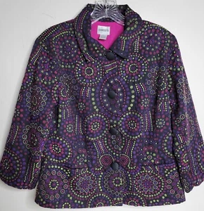 CHICO'S Blazer Jacket Size 1 Embroidered Black Pink Purple Green Art BOHO - Picture 1 of 9