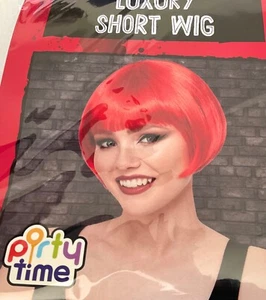 Red Short Cropped Bob Wig Fancy Dress up Flapper Cosplay Sci-Fi Cyber Festival - Picture 1 of 1