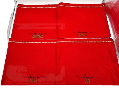 Set Of 4 Red Embroidered Christmas Placemats  - Image 1 of 4