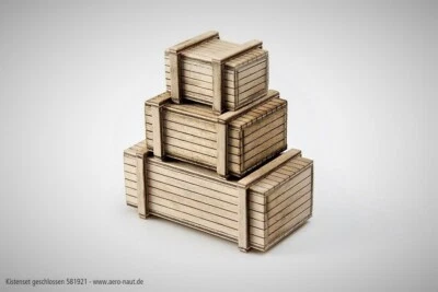 Modellbahn Zubehör, 3 Holz Transportkisten mit Deckel Set, - Bild 1 von 3