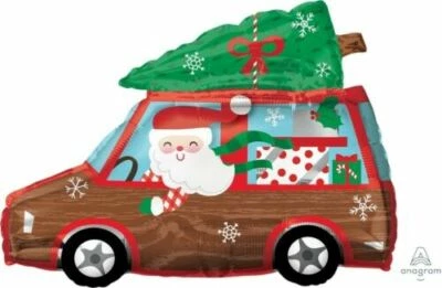 Christmas Party Supplies Santa Holiday Wagon 2-Sided Design Foil Balloon  - image 1 of 2