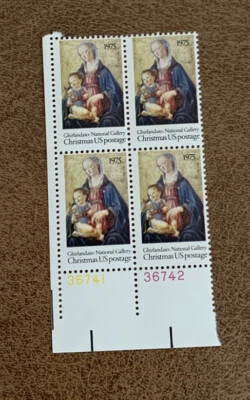 USA Stamp Scott #1579 Ghirlandaio Madonna & Child - MNH - 1975 Plate Block Of 4  - Image 1 of 2