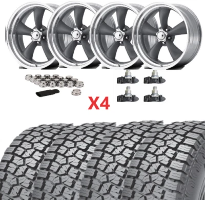 17 GREY GREY TORQ THRUST WHEELS TIRES C10 OBS CHEVY TRUCK PACKAGE NEW POLISHED Foto 1 de 4