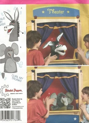 1789Simplicity Sewing Pattern UNCUT Donkey Elephant Hand Puppets - Image 1 of 4