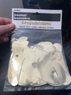 Unique Gold Script Congratulations Foil Letter Banner 3.5ft. New!!! - Image 1 of 2