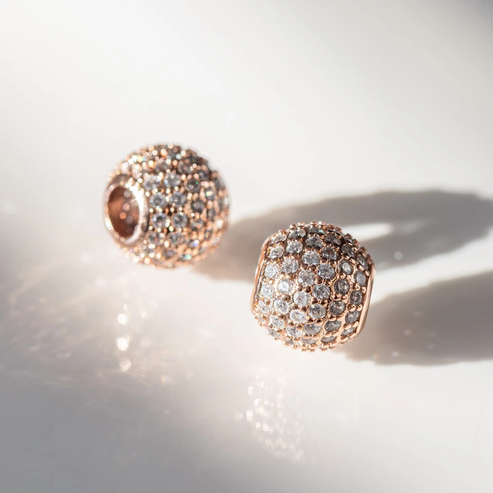 Charm Schmuck Perle f. Pan-Armband 925 Sterling Silber in Champ elox. & Zirkon - Bild 1 von 4