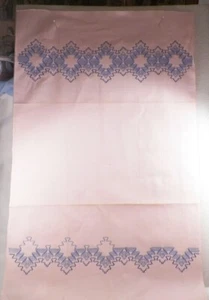 Pink Huck Show Towel w Blue Embroidery Vintage To Be Completed As Is A Beauty - Picture 1 of 4