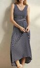Boden Sienna Sleeveless Jersey Knit Navy Stripe Maxi Dress V-neck Size 8 US