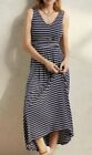 Boden Sienna Sleeveless Jersey Knit Navy Stripe Maxi Dress V-neck Size 8 Us