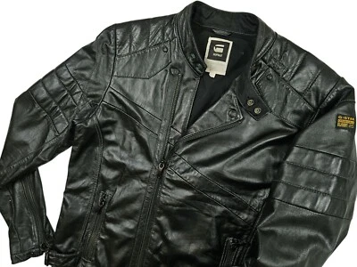 HOT Men's G STAR RAW DENIM @ MARCHANT BIKER Slim BLACK LEATHER Jacket L (*Fit M) - Image 1 of 4