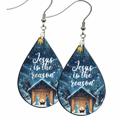 Jesus is the Reason Natividad Religiosos Pendientes Lágrima SIN DESLUSTRAR Foto 1 de 4