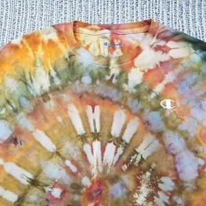 CHAMPION Tie Dye T-Shirt - L Orange Multi Color White Stitching Logo - Picture 1 of 7