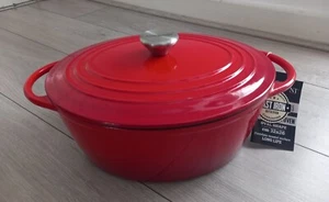 Brandani Cast Iron Dutch Oven 32 x 26cm Oval Red Porcelain Enamel Casserole Dish - Picture 1 of 9