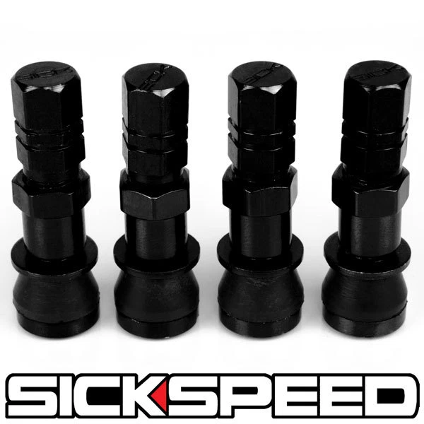 4 PC BLACK ALUMINUM VALVE STEMS WITH CAPS FOR TIRE/WHEEL/RIM/CAR/TRUCK/SUV B - Image 1 of 1