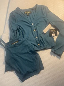 PLANET GOLD XS (4-5) Rib Cardi Set Top Teal Bolt Girls - Picture 1 of 5