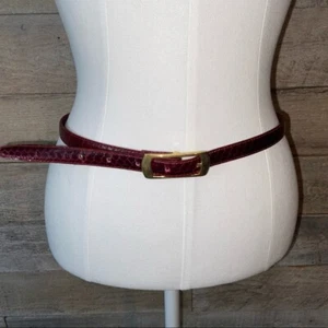 Vtg red women's genuine snakeskin skinny thin belt gold buckle in size large - Picture 1 of 12