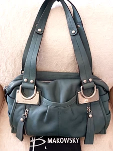 Bolso de Mano B Makowsky Montgomery East West Cartera Cuero Azul Teal Grueso Hardwar - Imagen 1 de 13