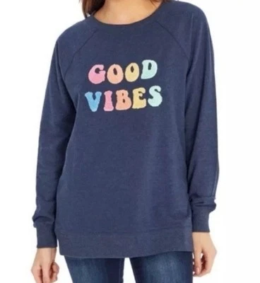 Sudadera para mujer Wildfox Good Vibes azul de gran tamaño talla mediana adorable suave Foto 1 de 4