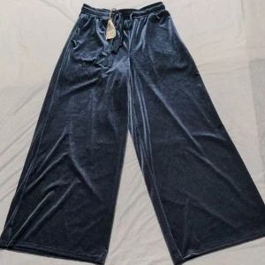 Caballete Azul Terciopelo Tiro Alto Pierna Ancha Pull On Pantalones Boho Playa Nuevo con Etiquetas Talla M - Imagen 1 de 7