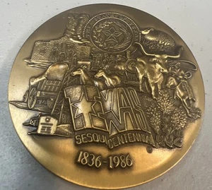 "Medallón de bronce de 3"" Texas Sesquicentennial & Borden Dairy 1986 raro 1836-1986" - Imagen 1 de 5