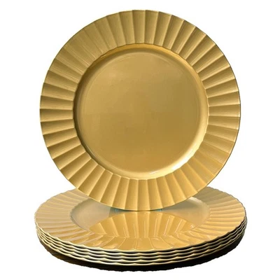 13" Gold Charger Plates, Round Plate Chargers with Waved Scalloped Rim, Plast... - Image 1 of 4