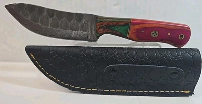 Cuchillo Damasco forjado a mano con funda negra mango multicolor 9 pulgadas de longitud total  Foto 1 de 4