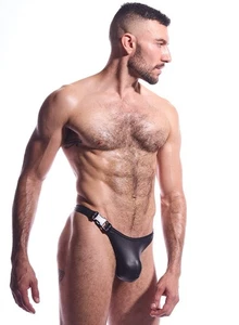Men’s N2N EF25 Eagle Fire Island Micro Thong - Medium Black Pleather NWT - Picture 1 of 6