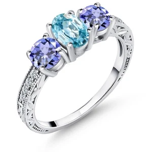 2.24 Ct Oval Blue Zircon Blue Tanzanite 925 Sterling Silver Ring - Picture 1 of 6