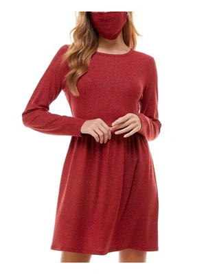 BEBOP Womens Glitter W/mask Long Sleeve Crew Neck Short Fit + Flare Dress - Image 1 of 3