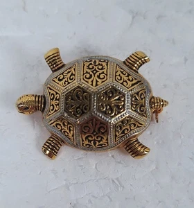 Vintage Gold Tone Turtle Tortoise Brooch Pin Damascene - Picture 1 of 4