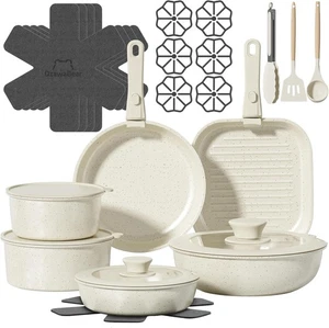 NEW! 26 Pcs Non-Stick Pots and Pans Set Ceramic Cookware, Non Toxic, Cream White - Picture 1 of 12