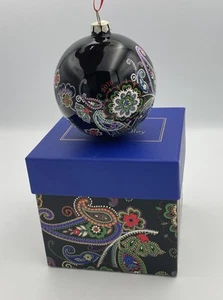 Vera Bradley Kiev Paisley Glass Black Ball Ornament w/Box Christmas ๐โ๐ 2016 - Picture 1 of 8