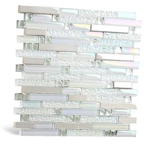  Glass Metal Tile Glass Silver Mirror Stainless Steel 5 sheets Iridescent White - Picture 1 of 7