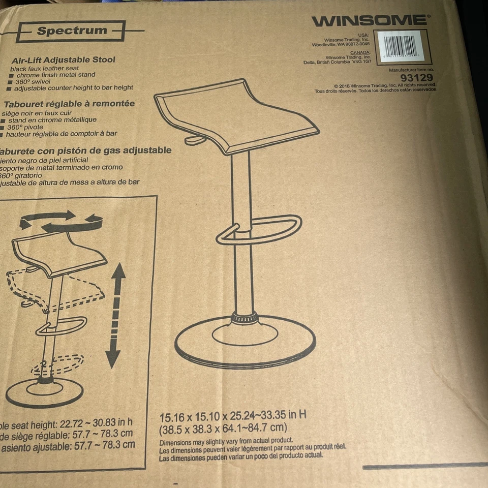 Winsome Spectrum Faux Leather Adjustable Swivel Bar Stool in Black - Image 1 of 1