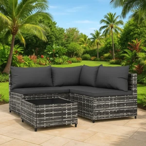 4-tlg. Garten-Lounge-Set mit Tisch & Kissen Poly Rattan Gartenmöbel Lounge Sofa - Bild 1 von 11