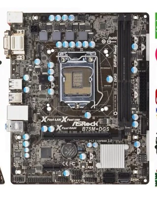 SCHEDA MADRE SOCKET 1155 ASROCK B75M-DGS + CPU G2130 + 4 GB DDR3 - Immagine 1 di 3