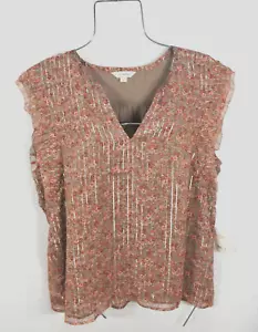 Lucky Brand Womens L Multicolor Printed Split-Neck Ruffle Sleeve Shirt Top NWT - Picture 1 of 11