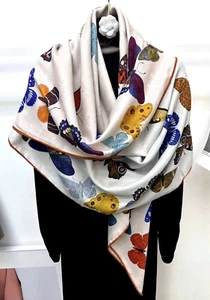 51"x51"Butterfly Print70%Cashmere30%Silk Jacquard Thin Double-sided Scarf1 130cm - Picture 1 of 10