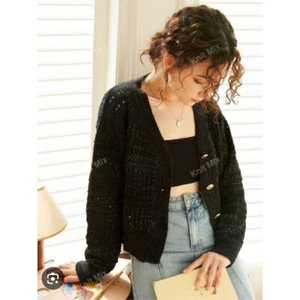 Knit Cardigan Top Set Black Gold Button V Neck Cropped Sweater Knit Small NWOT - Picture 1 of 8