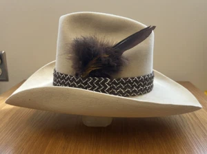Vintage Stetson Tan 5X Felt Cowboy Hat With Feather 6 3/4” - Picture 1 of 9