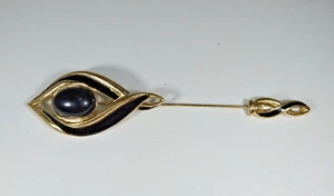 Vintage Signed Trifari Jabot Brooch Double Ended Pin Gold Tone Black Enamel  - Picture 1 of 6