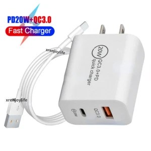 QC3.0 PD 20W Fast Power Adapter Block Charger Cube USB Cable For iPhone XR 8 7 6 - Picture 1 of 17