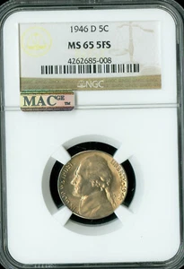 1946 D JEFFERSON NICKEL NGC MS65 FS PQ MAC SPOTLESS . - Picture 1 of 2