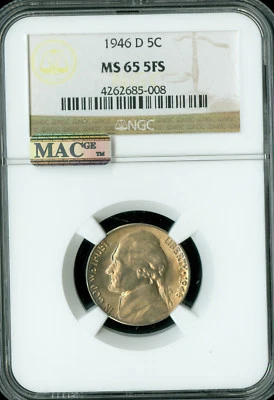1946 D JEFFERSON NICKEL NGC MS65 FS PQ MAC SPOTLESS . - Image 1 of 2
