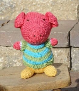 Handmade Toy, Farm Animal, Knitted Piggy, Piglet, Animal with Clothes, Baby Toy