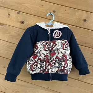 MARVEL Avenger Full Zip Long Sleeve Hoodie Jacket Sherpa Outer 2 Pockets Boy 3T - Picture 1 of 13