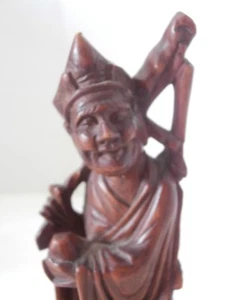 ANTIQUE WOOD CARVING STATUE /SCULPTURE STAND IMMORTALGOOD MAN FIGURINE - Picture 1 of 8