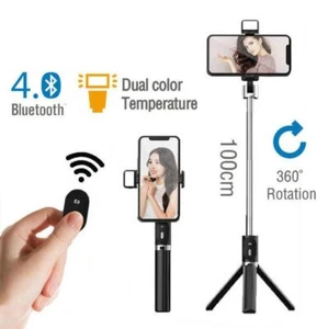 Selfie Stick Tripod Bluetooth FOR Mobile Phone with FILL LIGHT 360° Rotation - Picture 1 of 12